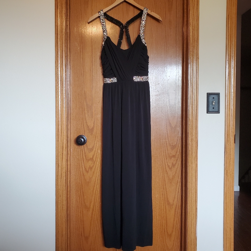 City Triangles Black Flowy Jeweled Dress